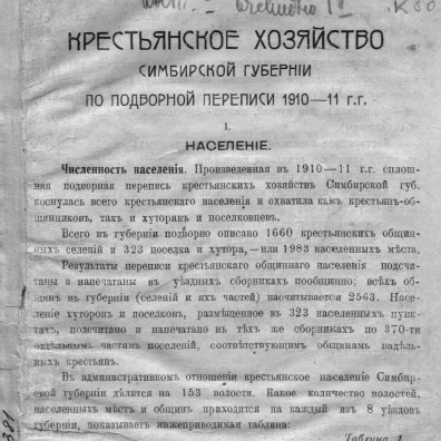 Крестьянские хозяйства Симбирской губернии по подворной переписи 1910-1911гг.